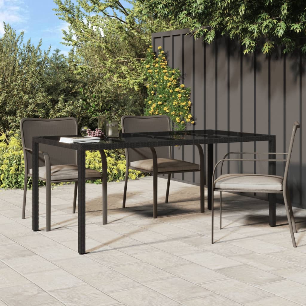Vidaxl Patio Table Black 74.8X35.4X29.5 Tempered Glass And Poly Rattan