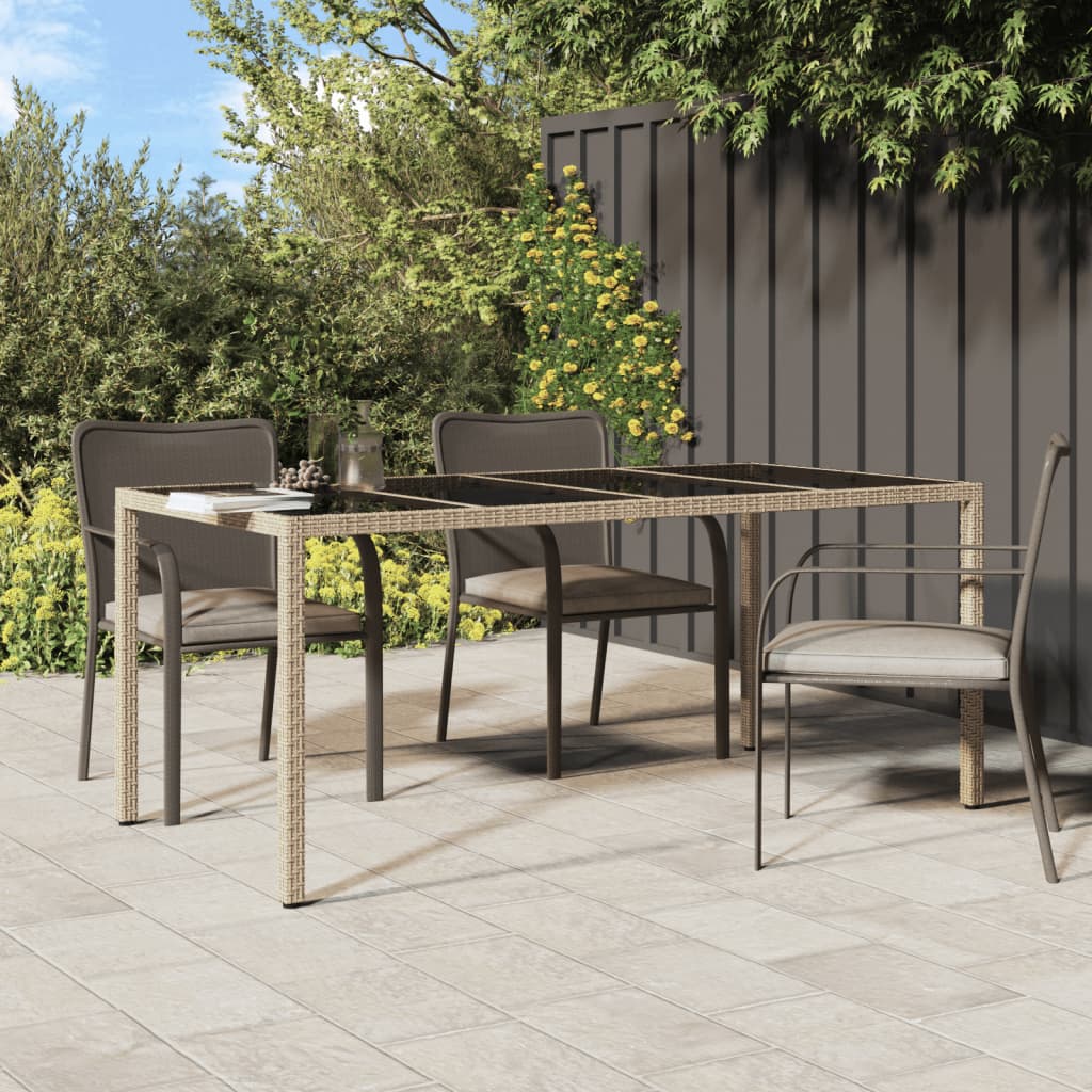 Vidaxl Patio Table Beige 74.8X35.4X29.5 Tempered Glass And Poly Rattan
