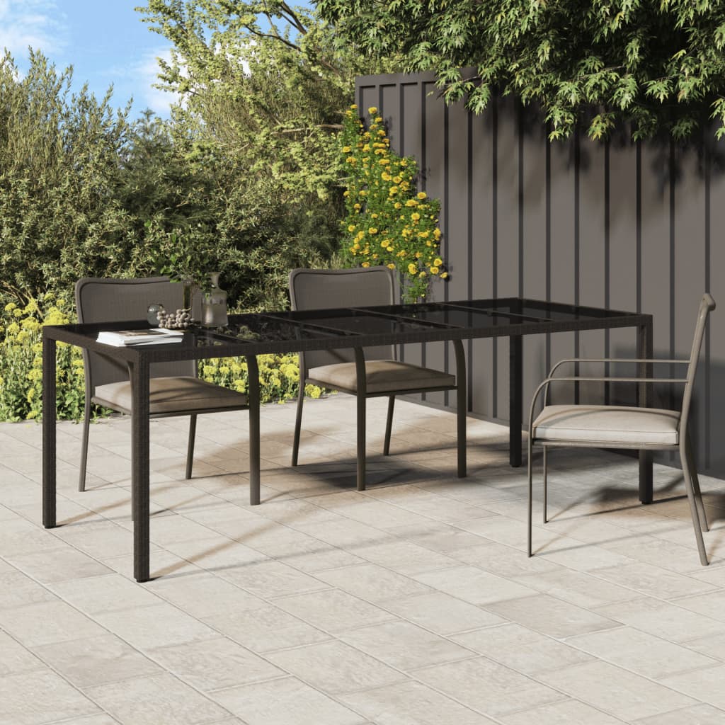 Vidaxl Patio Table Brown 98.4X39.4X29.5 Tempered Glass And Poly Rattan