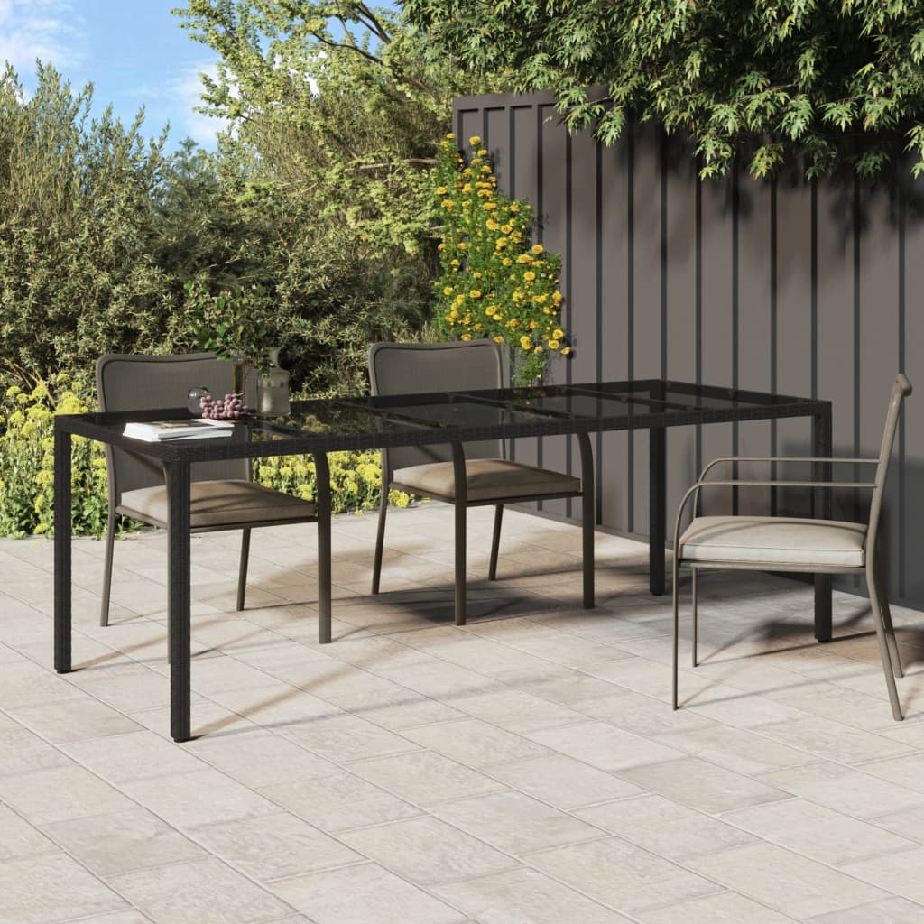 Vidaxl Patio Table Black 98.4X39.4X29.5 Tempered Glass And Poly Rattan