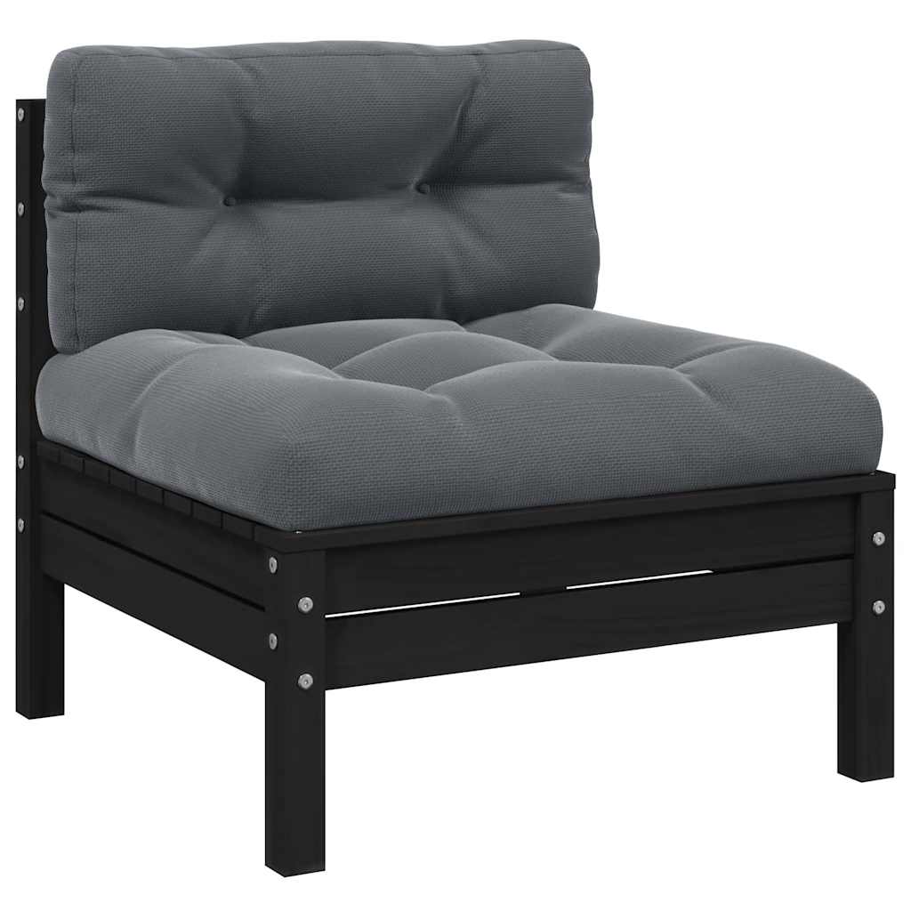 Vidaxl Patio Middle Sofa With Cushions Black Solid Pinewood