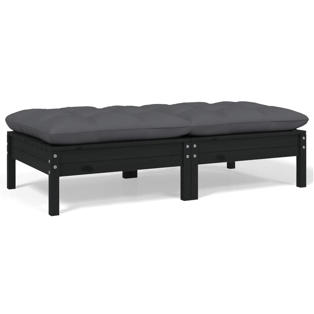Vidaxl 2-Seater Patio Sofa With Cushions Black Solid Pinewood