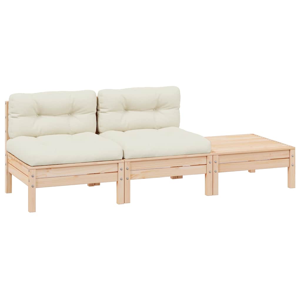 Vidaxl 3 Piece Patio Lounge Set With Cream Cushions Solid Pinewood