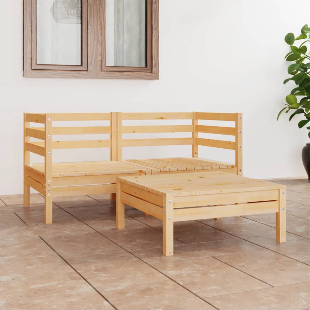 Vidaxl 3 Piece Patio Lounge Set Solid Pinewood
