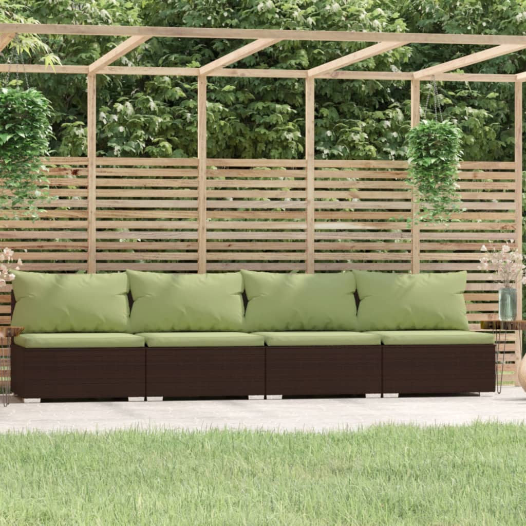 Vidaxl 4-Seater Sofa With Cushions Brown Poly Rattan