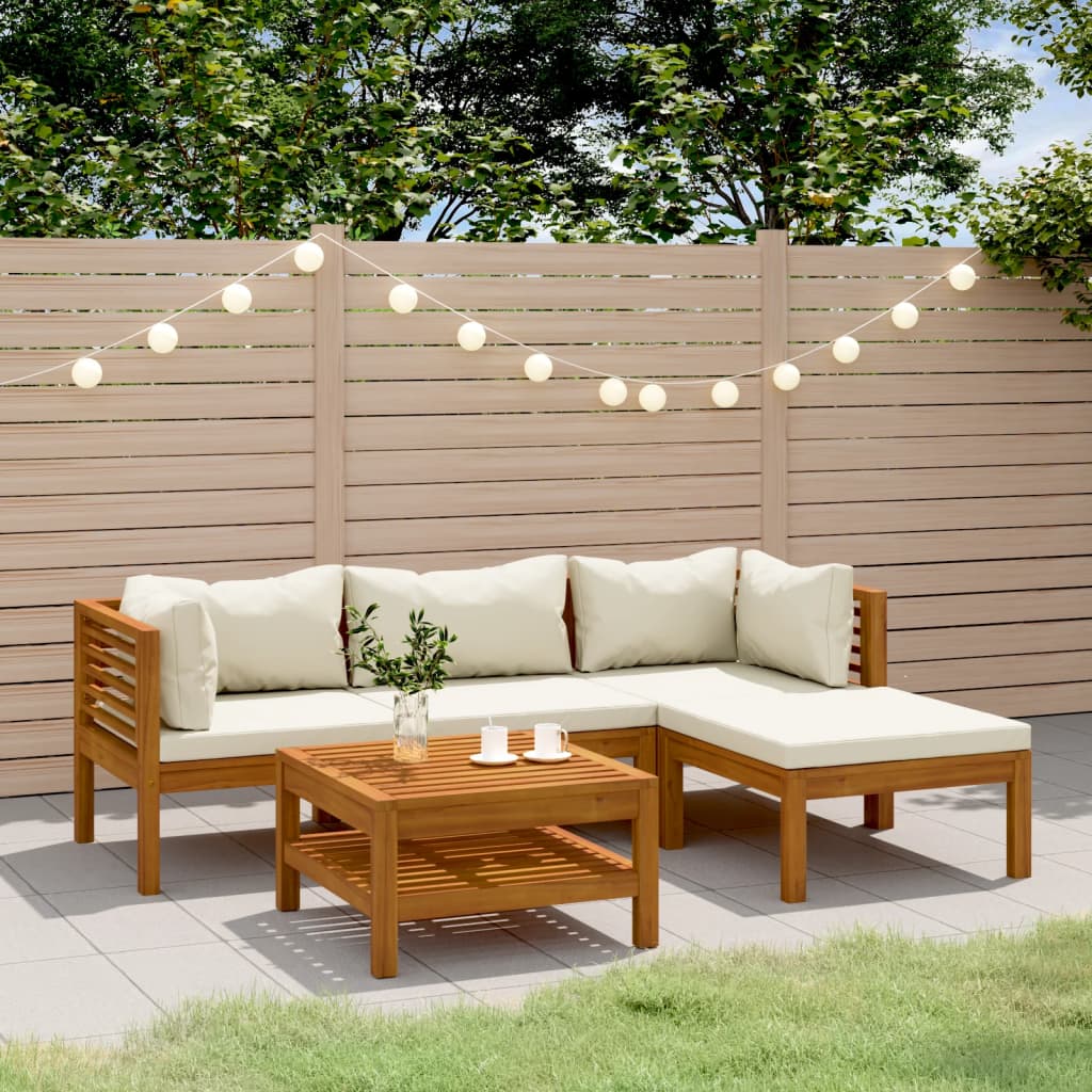 Vidaxl 5 Piece Patio Lounge Set With Cream Cushion Solid Acacia Wood