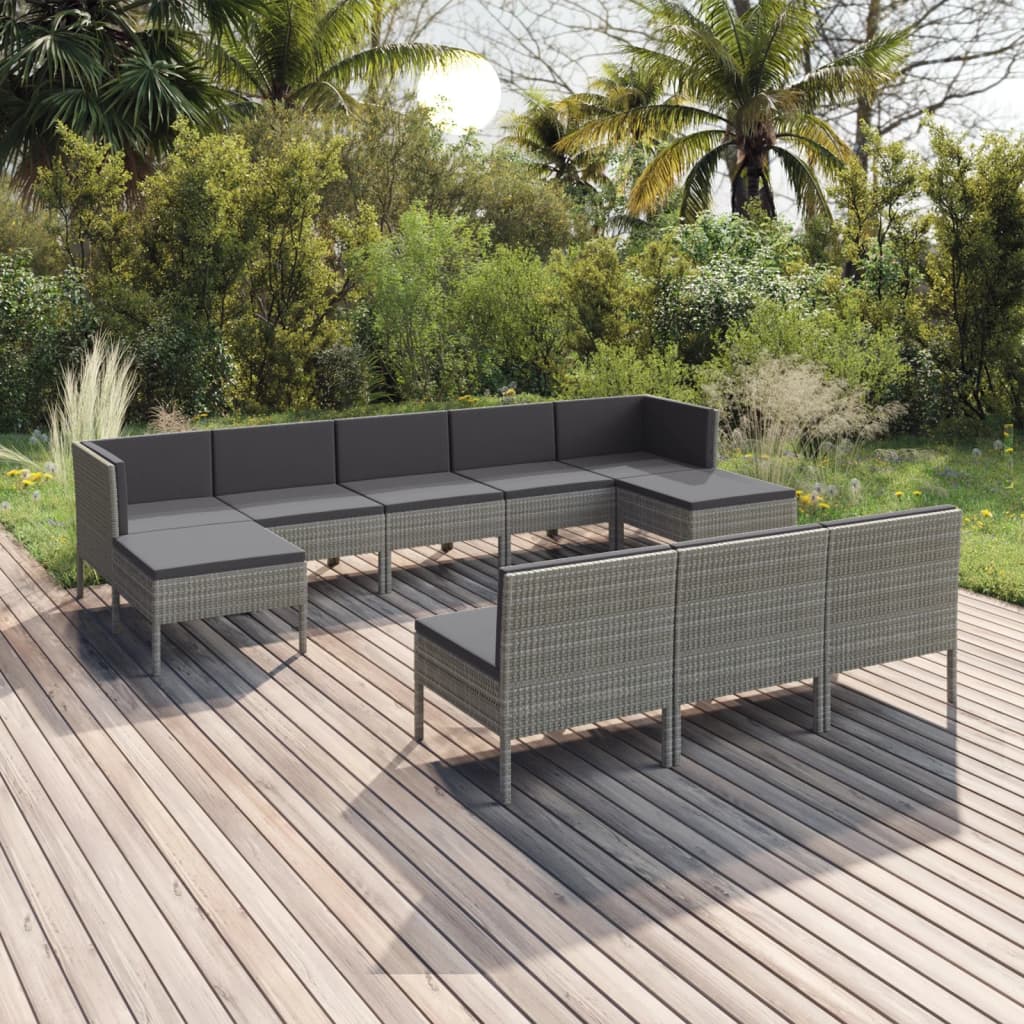 Vidaxl 10 Piece Patio Lounge Set With Cushions Poly Rattan Gray