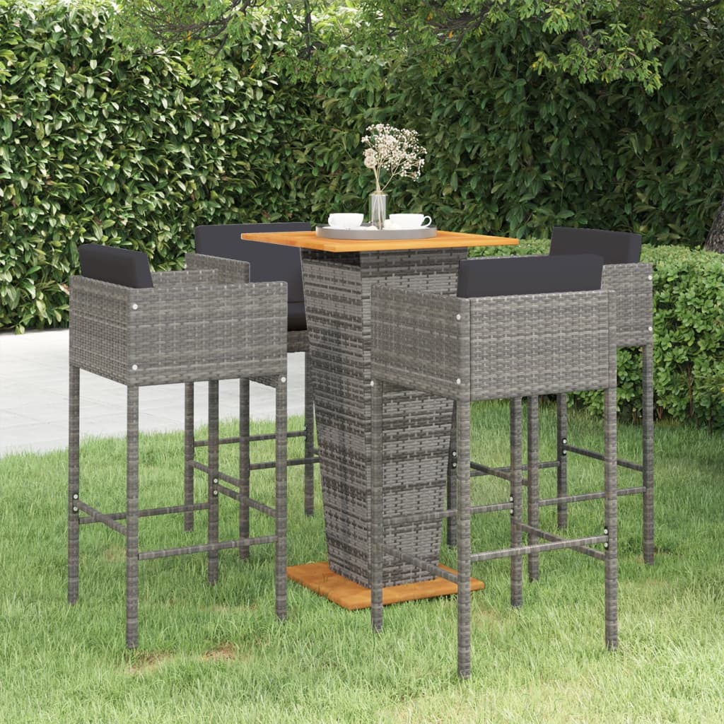 Vidaxl 5 Piece Patio Bar Set With Cushions Poly Rattan Gray