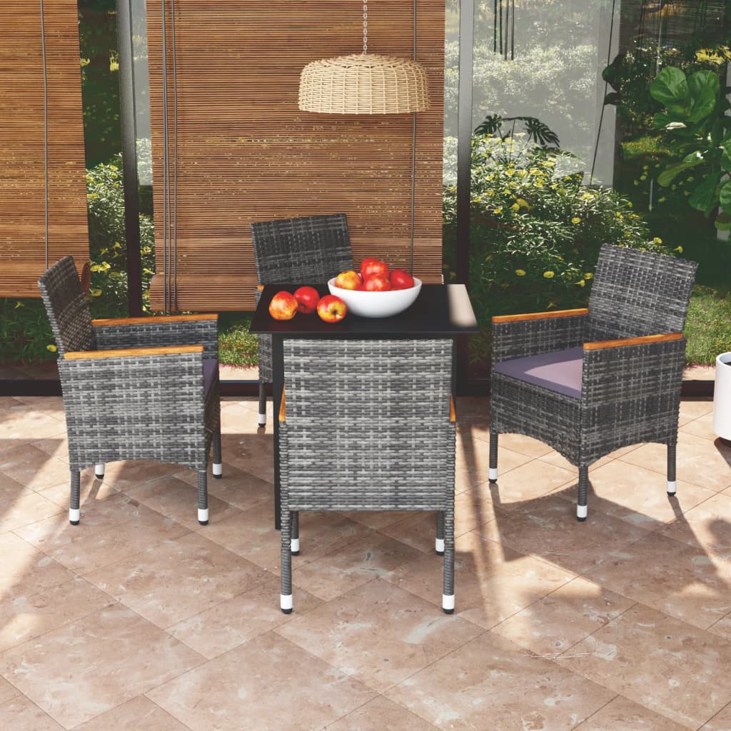 Vidaxl 5 Piece Patio Dining Set With Cushions Poly Rattan Gray