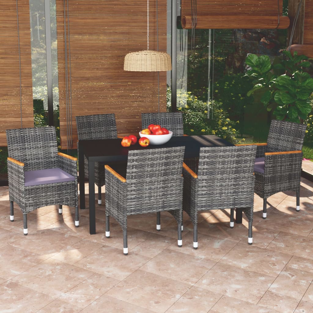 Vidaxl 7 Piece Patio Dining Set With Cushions Poly Rattan Gray