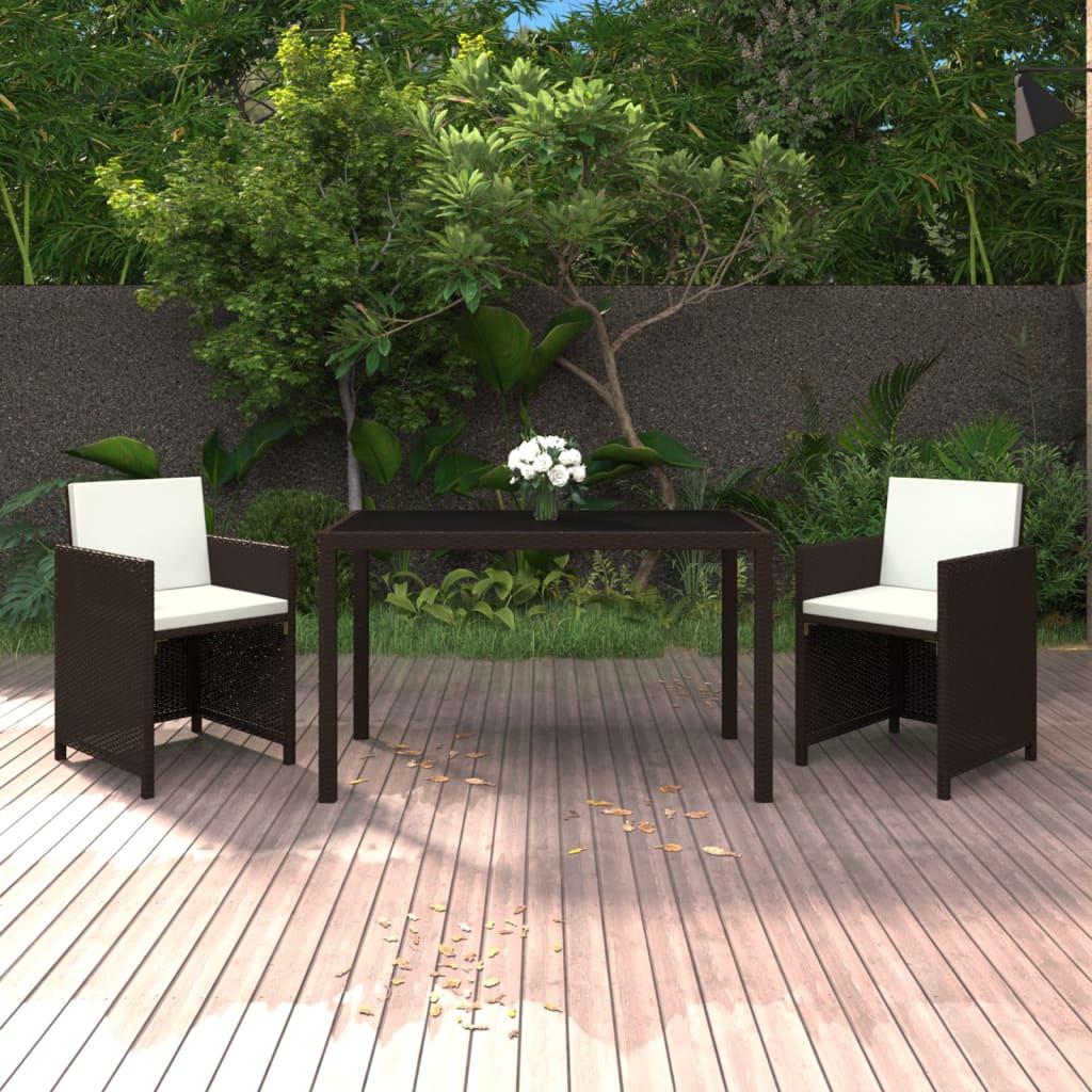 Vidaxl 3 Piece Patio Dining Set With Cushions Poly Rattan Brown