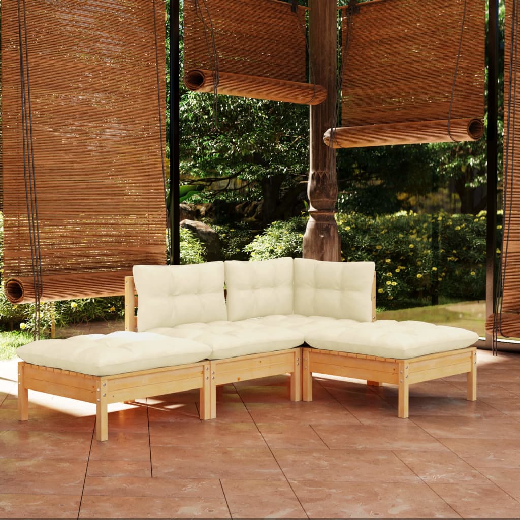 Vidaxl 4 Piece Patio Lounge Set With Cream Cushions Solid Pinewood