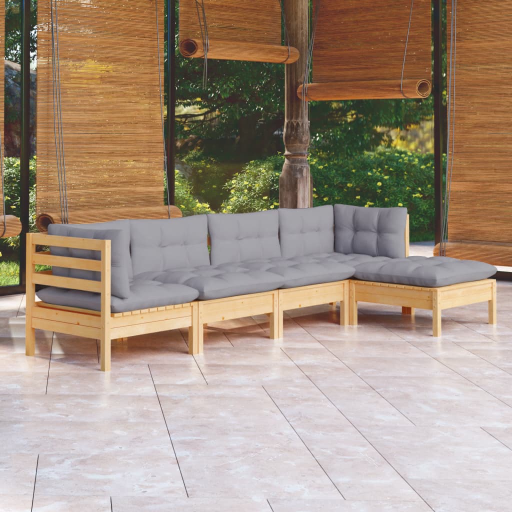 Vidaxl 5 Piece Patio Lounge Set With Gray Cushions Pinewood