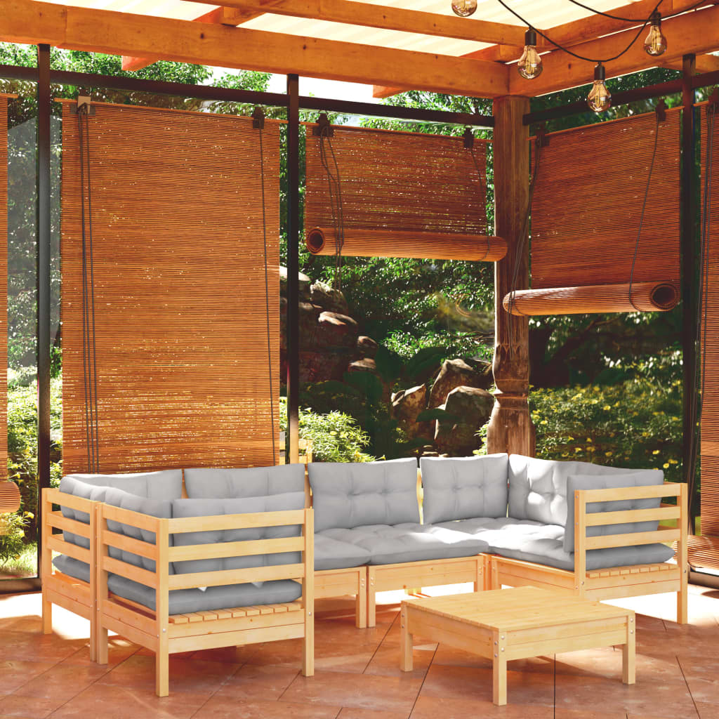 Vidaxl 7 Piece Patio Lounge Set With Gray Cushions Pinewood
