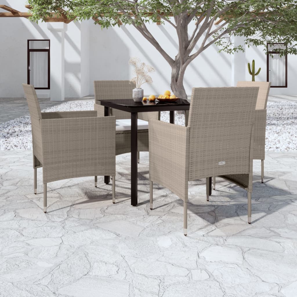 Vidaxl 5 Piece Patio Dining Set With Cushions Beige And Black