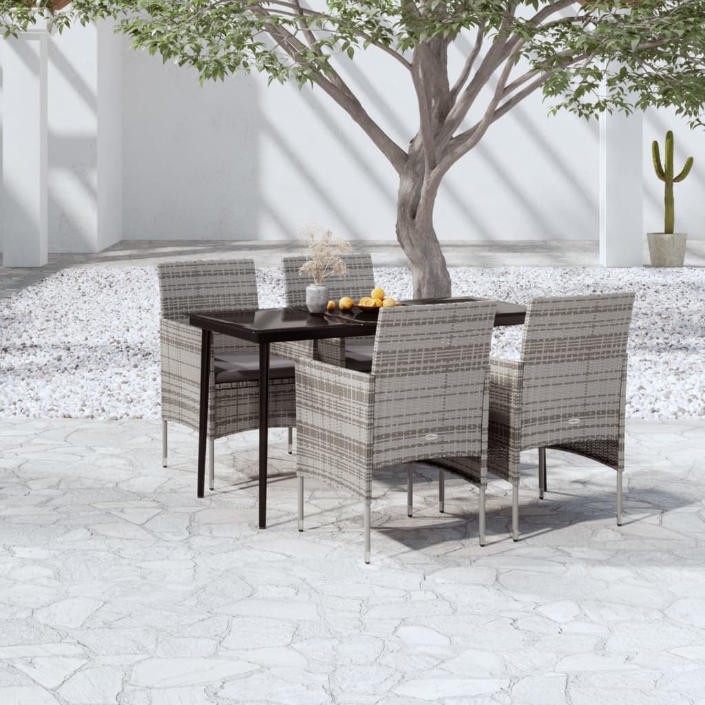 Vidaxl 5 Piece Patio Dining Set With Cushions Gray And Black