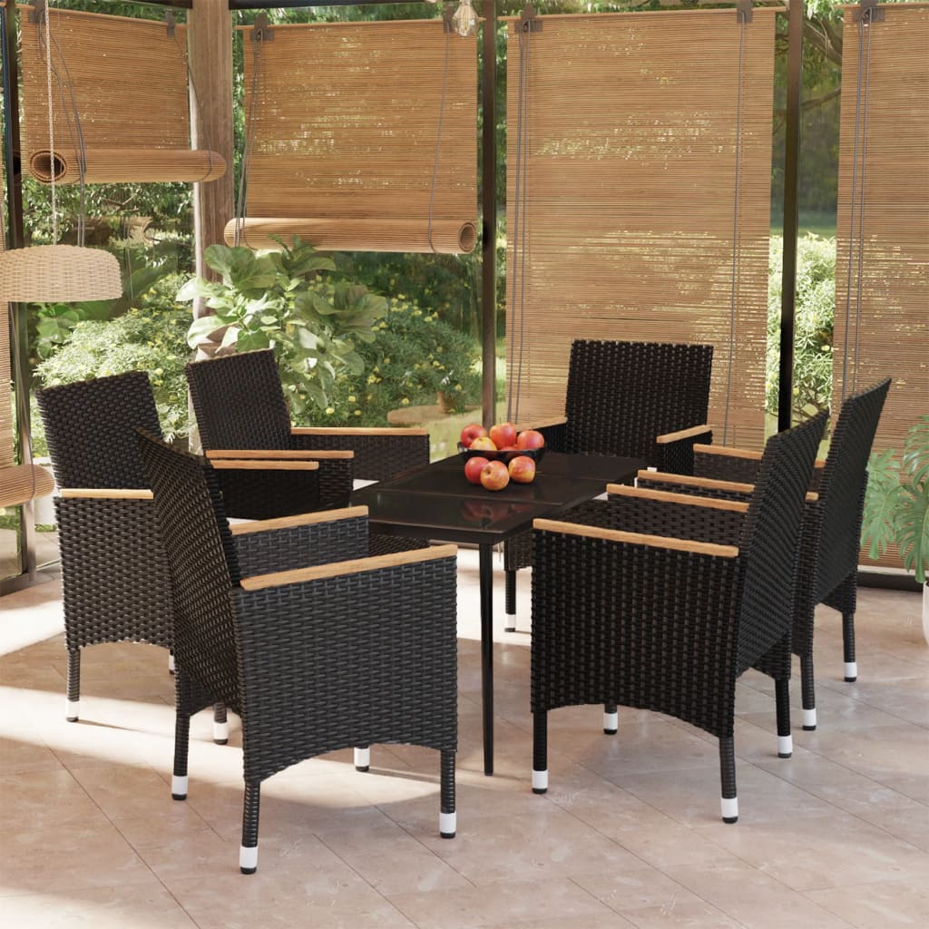 Vidaxl 7 Piece Patio Dining Set With Cushions Black