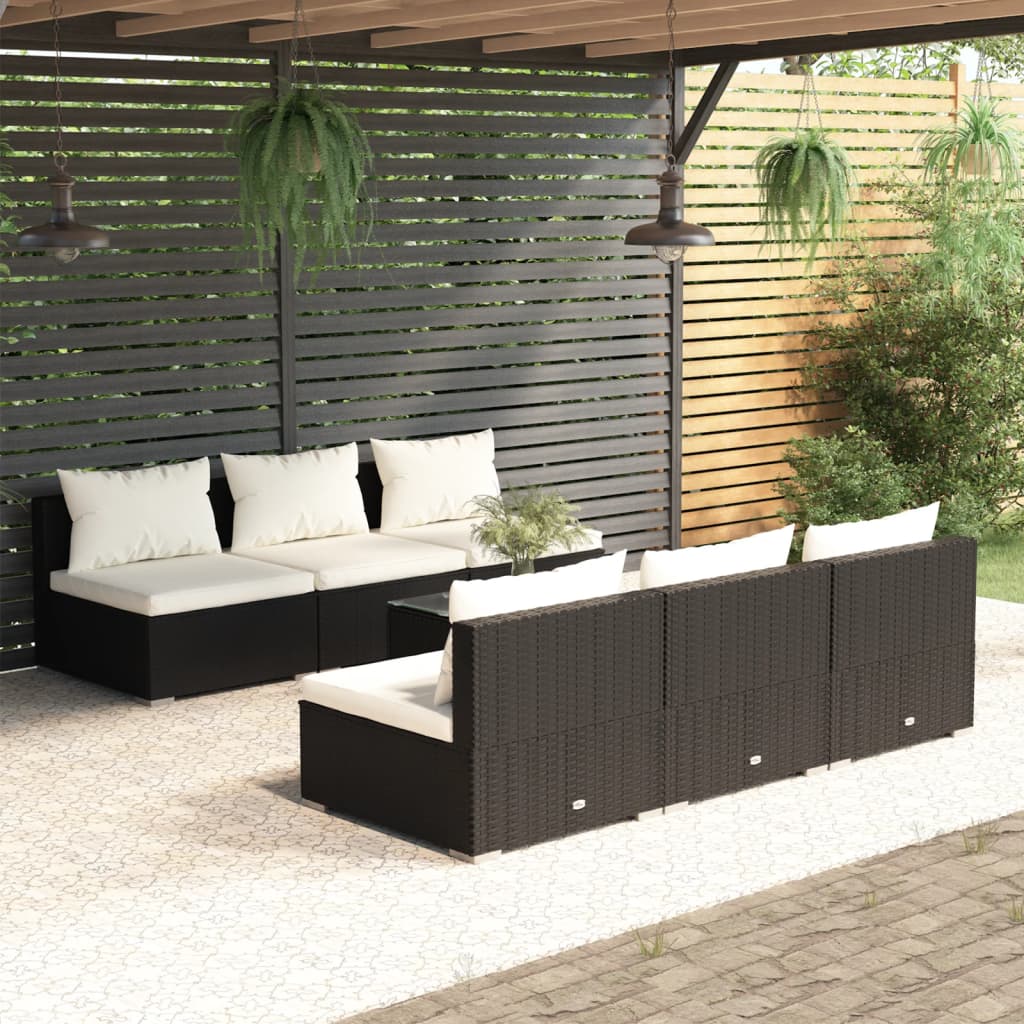 Vidaxl 7 Piece Patio Lounge Set With Cushions Poly Rattan Black