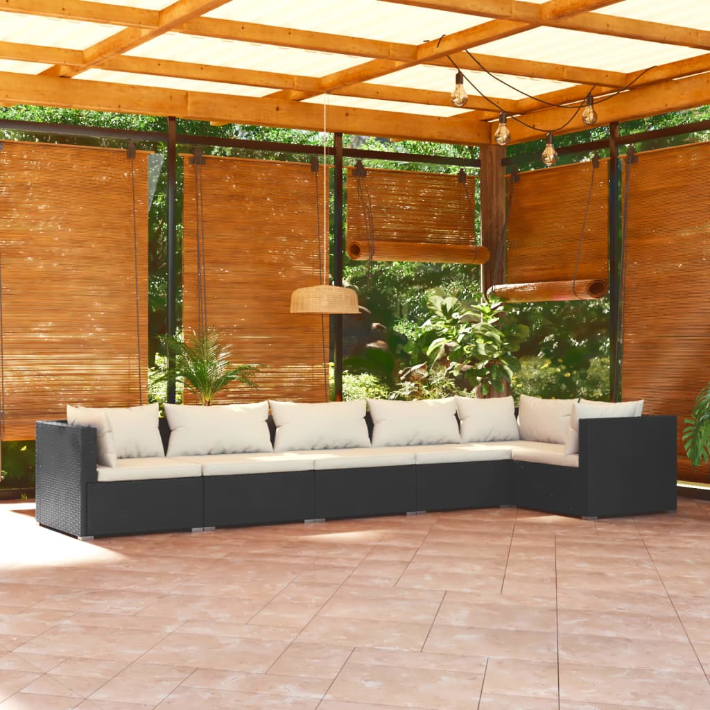 Vidaxl 6 Piece Patio Lounge Set With Cushions Poly Rattan Black