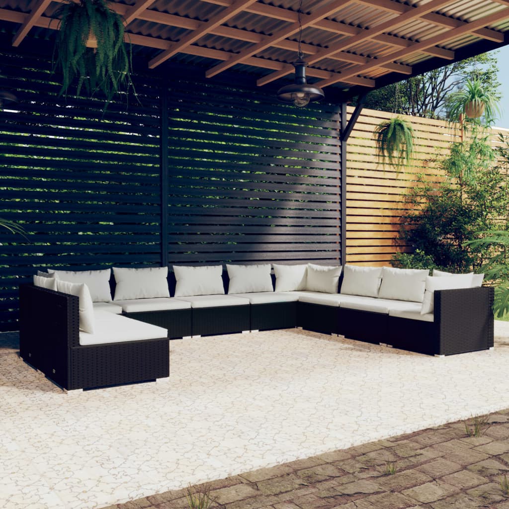 Vidaxl 10 Piece Patio Lounge Set With Cushions Black Poly Rattan