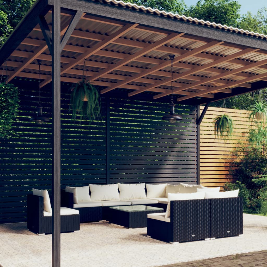 Vidaxl 10 Piece Patio Lounge Set With Cushions Poly Rattan Black
