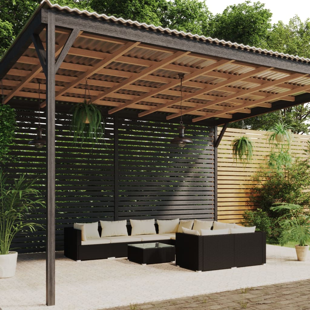 Vidaxl 9 Piece Garden Lounge Set With Cushions Poly Rattan Black