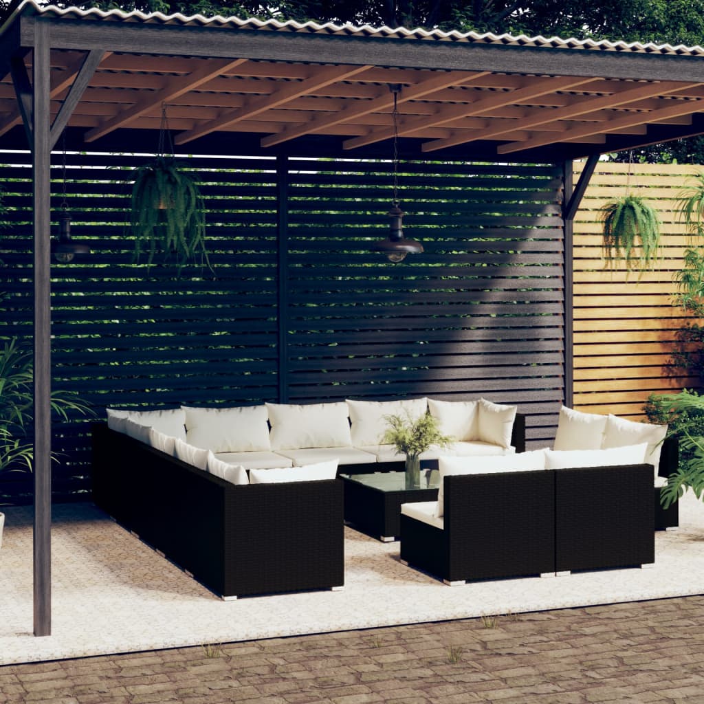 Vidaxl 14 Piece Patio Lounge Set With Cushions Black Poly Rattan