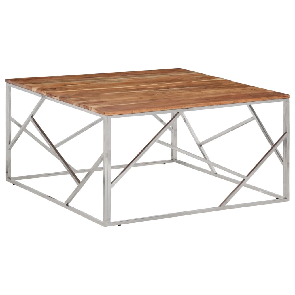 Vidaxl Coffee Table Silver Stainless Steel And Solid Wood Acacia