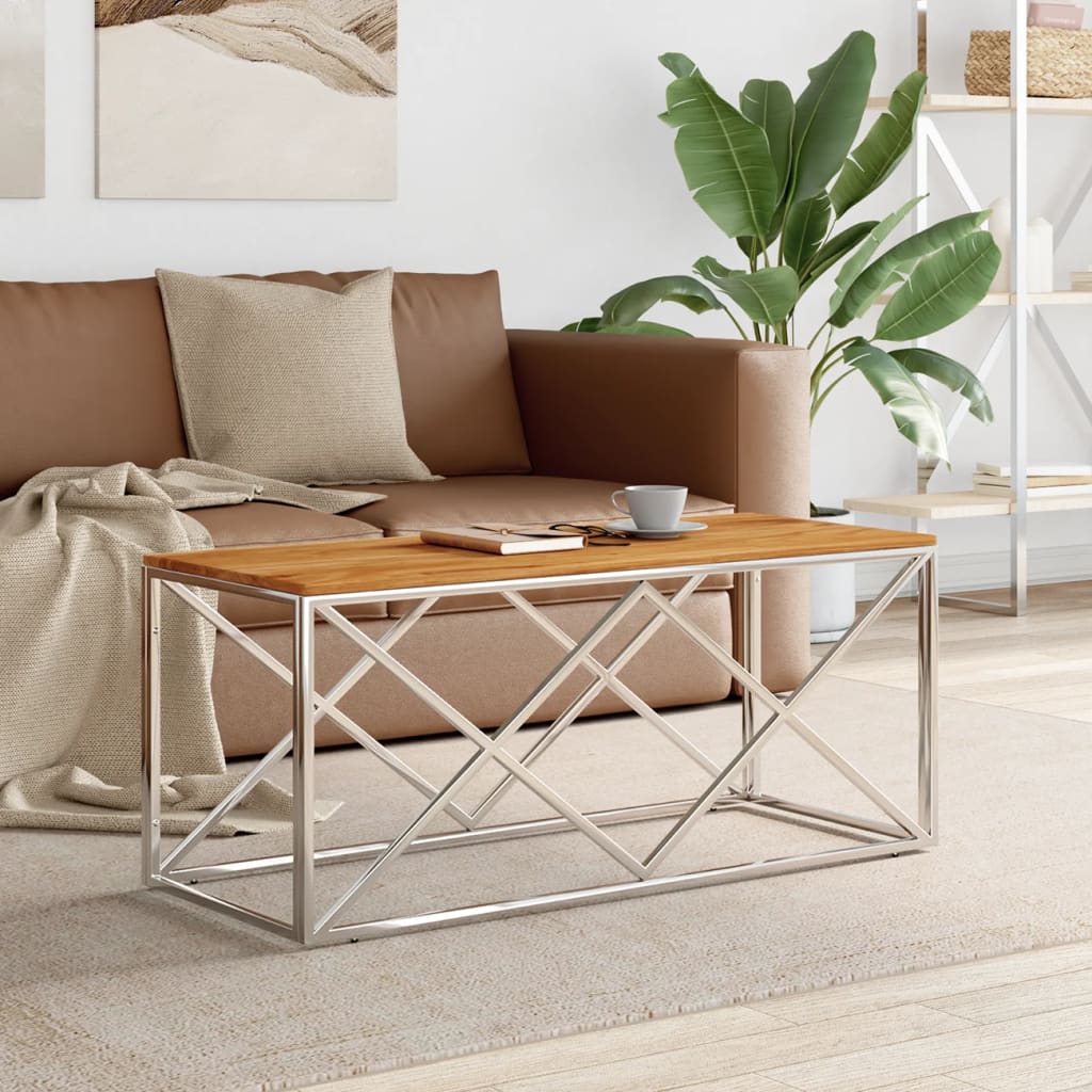 Vidaxl Coffee Table Stainless Steel And Solid Wood Acacia