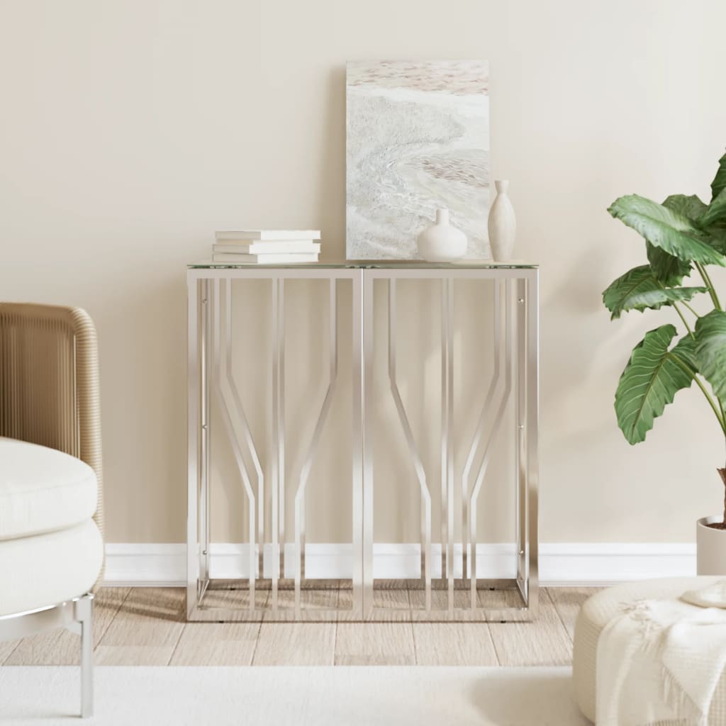 Vidaxl Console Table 27.6X11.8X27.6 Stainless Steel And Glass