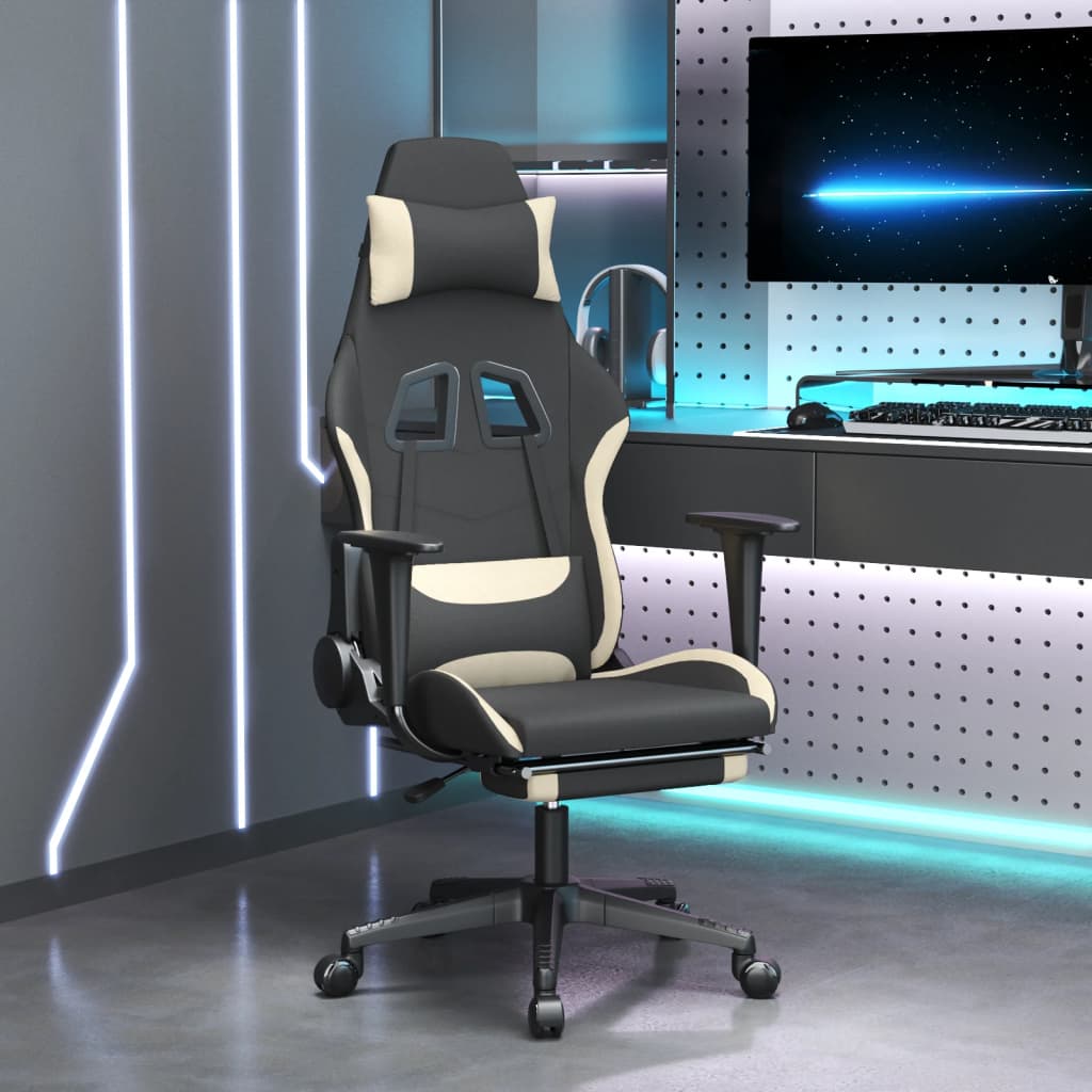 Vidaxl Gaming Chair With Footrest Black And Cream Fabric