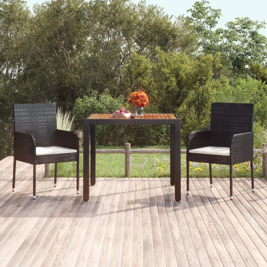 Vidaxl Patio Table With Wooden Top Black 35.4X35.4X29.5 Poly Rattan