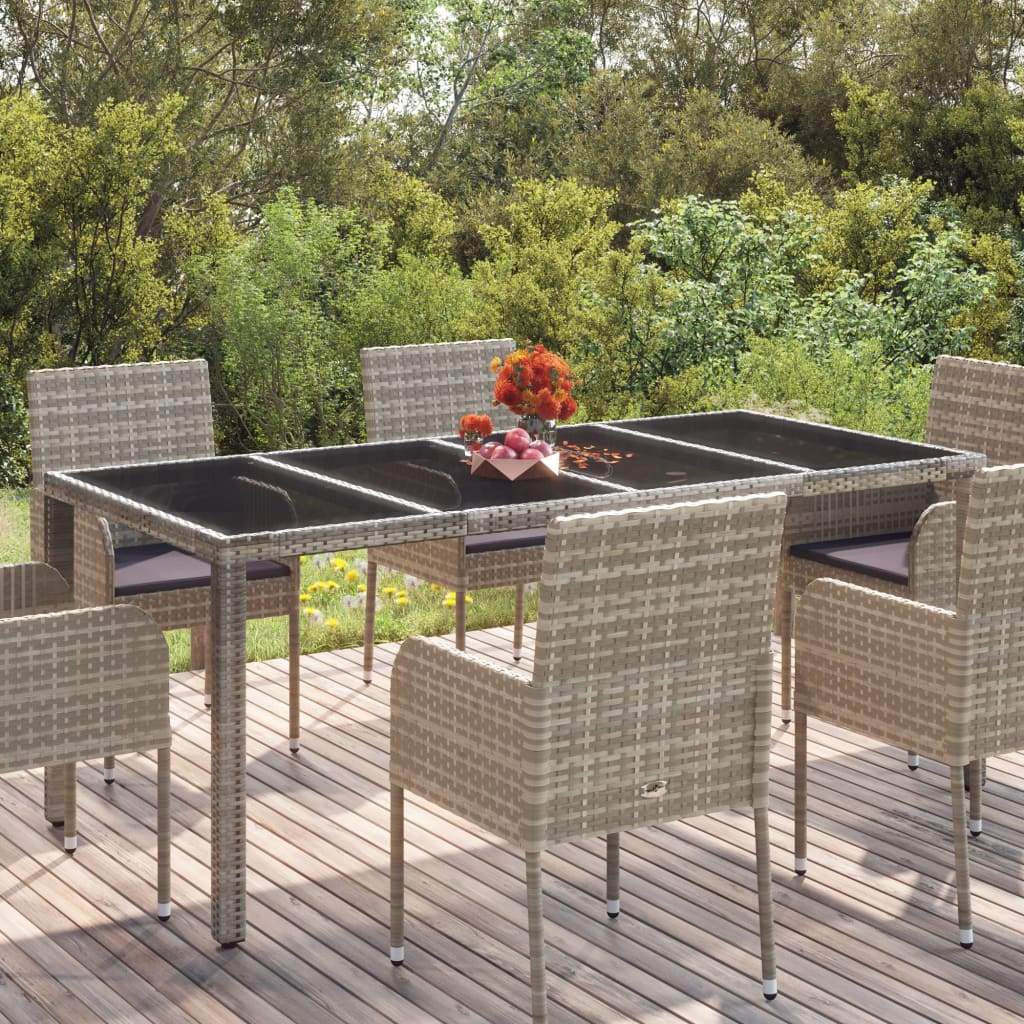 Vidaxl Patio Table With Glass Top Gray 74.8X35.4X29.5 Poly Rattan