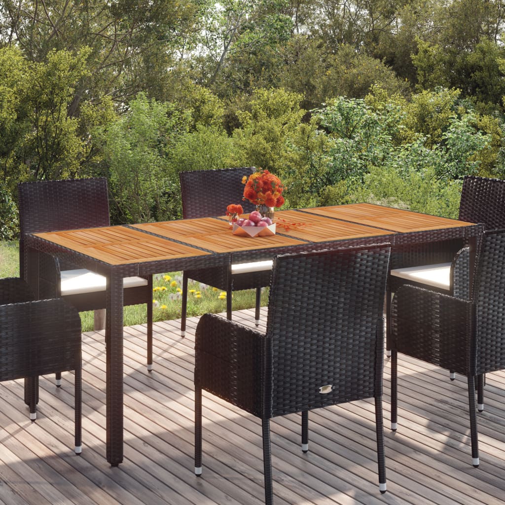 Vidaxl Patio Table With Wooden Top Black 74.8X35.4X29.5 Poly Rattan