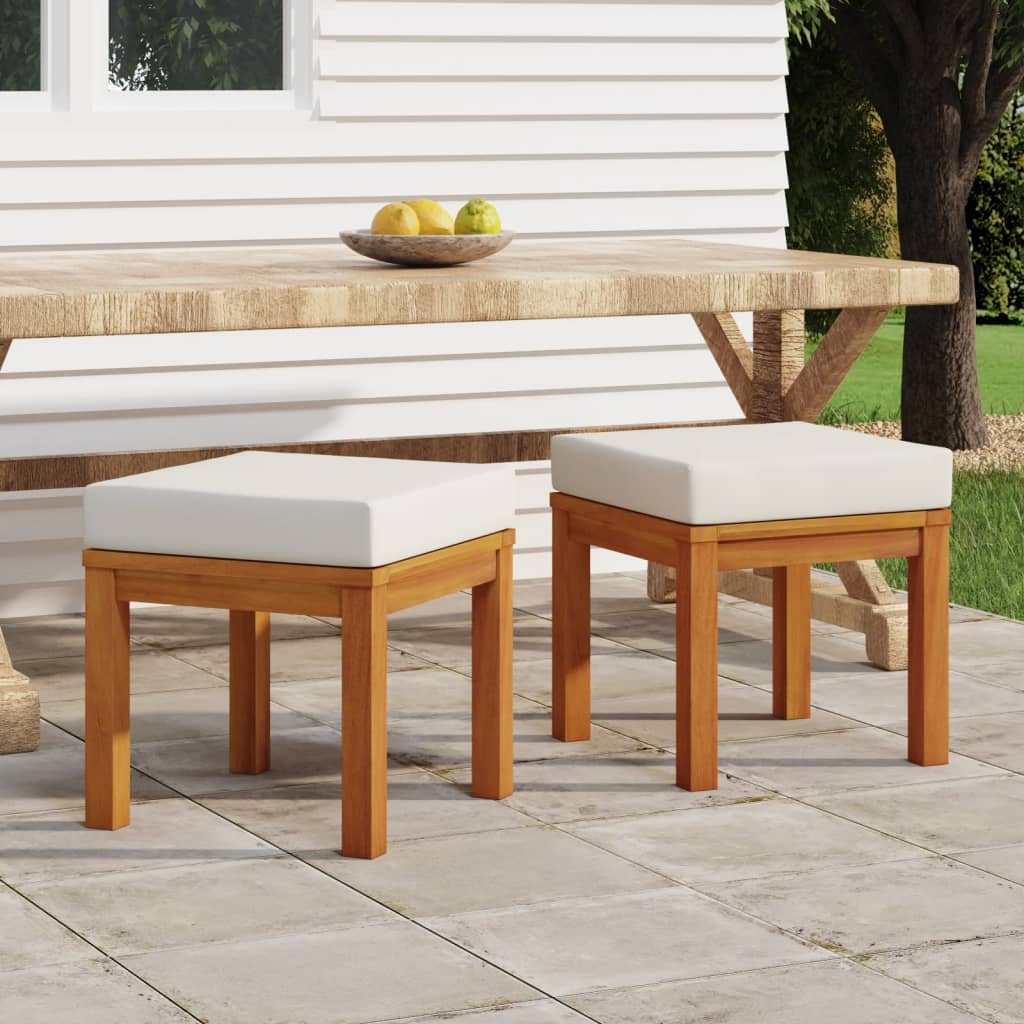 Vidaxl Patio Stools With Cushions 2 Pcs 15.7X15.7X16.5 Solid Wood Acacia