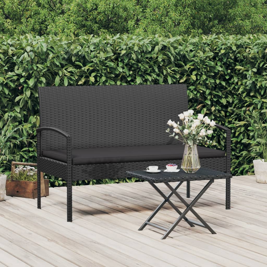 Vidaxl Patio Bench With Cushion Black 41.3 Poly Rattan