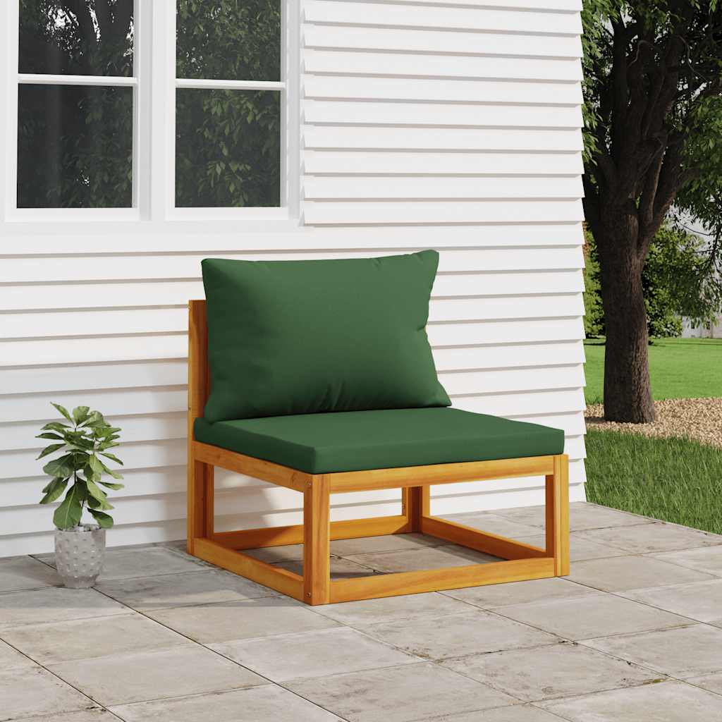 Vidaxl Patio Middle Sofa With Green Cushions Solid Wood Acacia