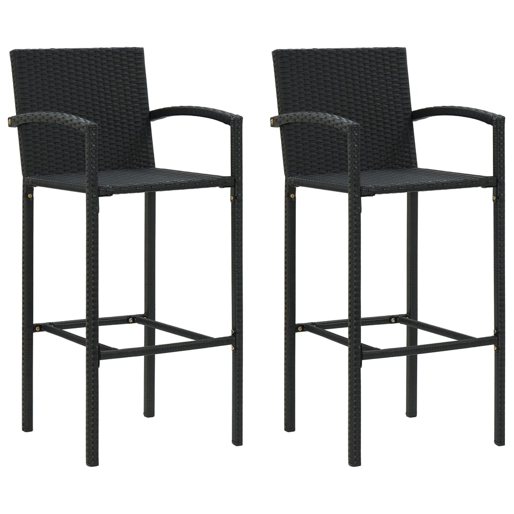 Vidaxl Bar Stools 2 Pcs Black Poly Rattan