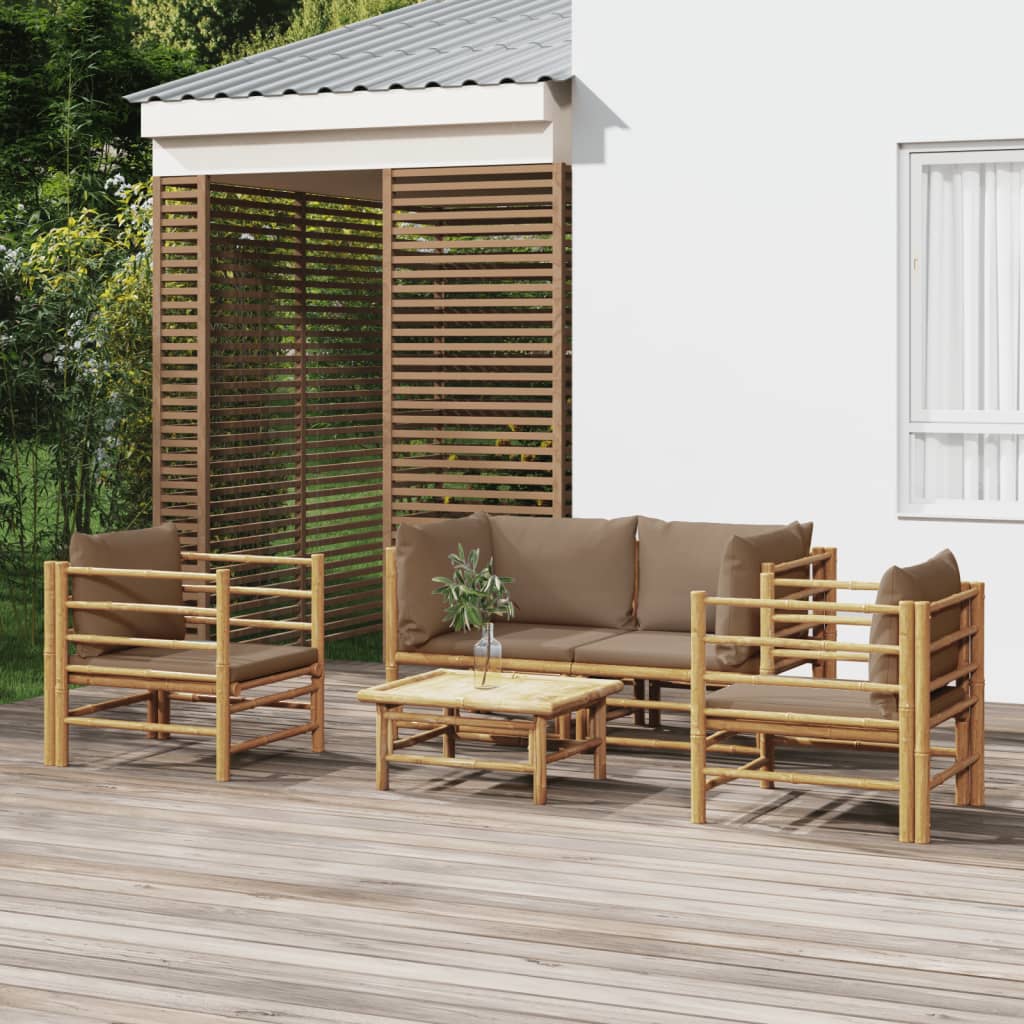 Vidaxl 5 Piece Patio Lounge Set With Taupe Cushions Bamboo