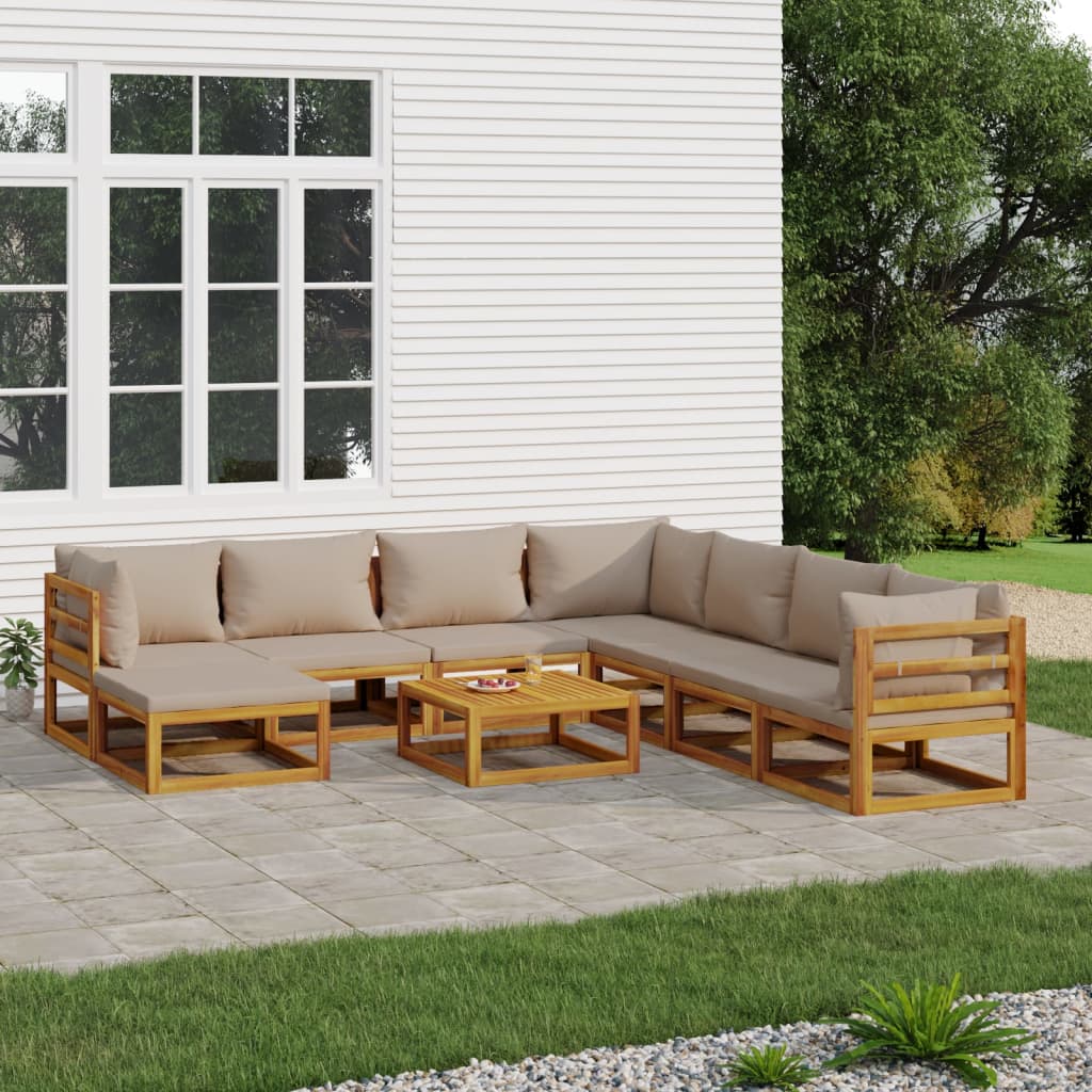 Vidaxl 9 Piece Patio Lounge Set With Taupe Cushions Solid Wood