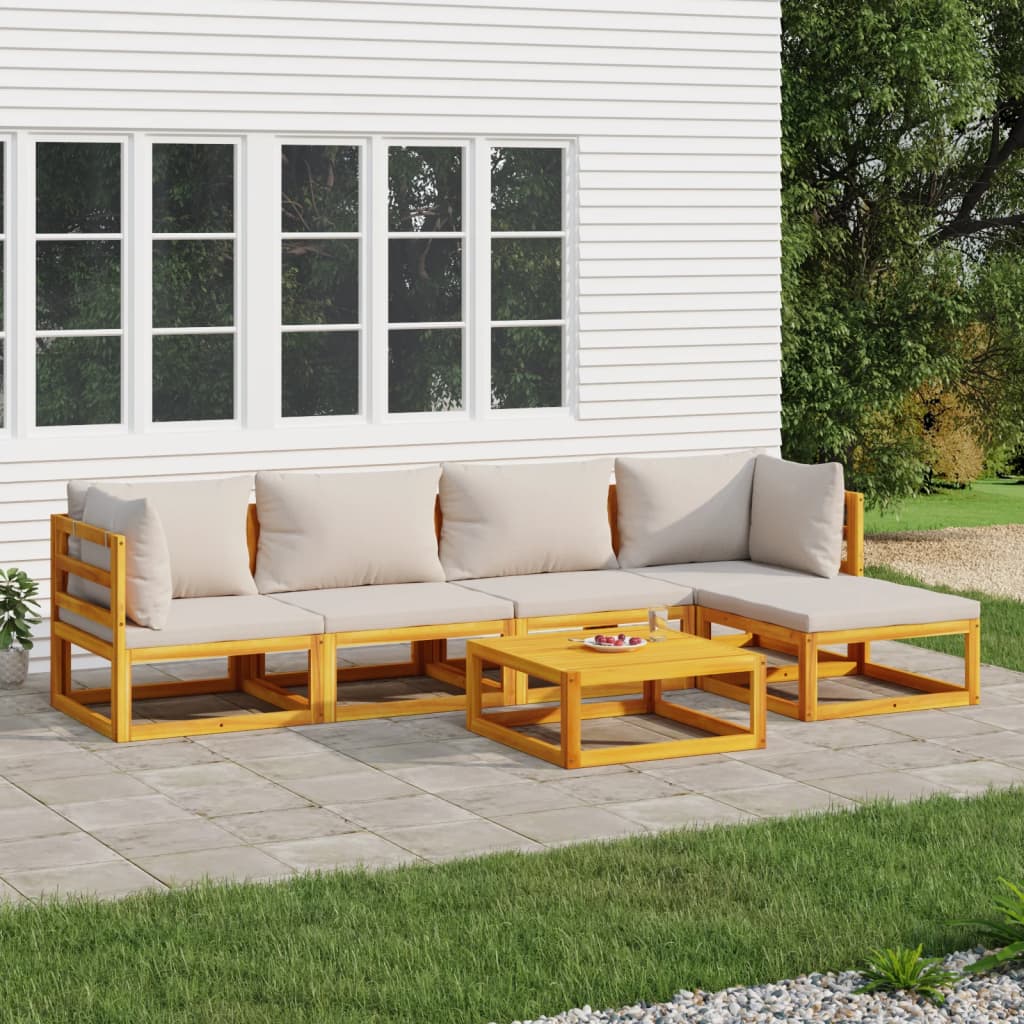 Vidaxl 6 Piece Patio Lounge Set With Light Gray Cushions Solid Wood