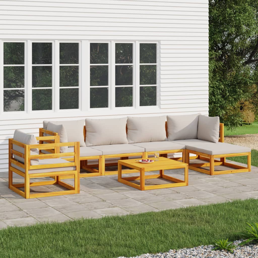 Vidaxl 7 Piece Patio Lounge Set With Light Gray Cushions Solid Wood