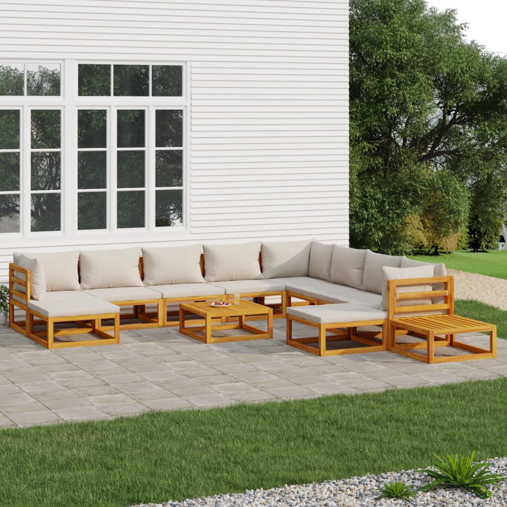 Vidaxl 12 Piece Patio Lounge Set With Light Gray Cushions Solid Wood