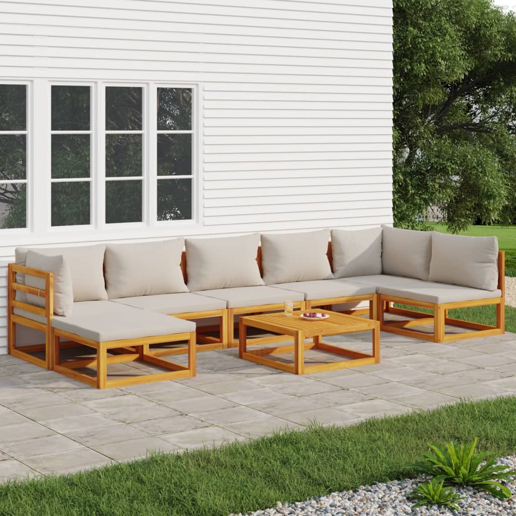 Vidaxl 8 Piece Patio Lounge Set With Light Gray Cushions Solid Wood