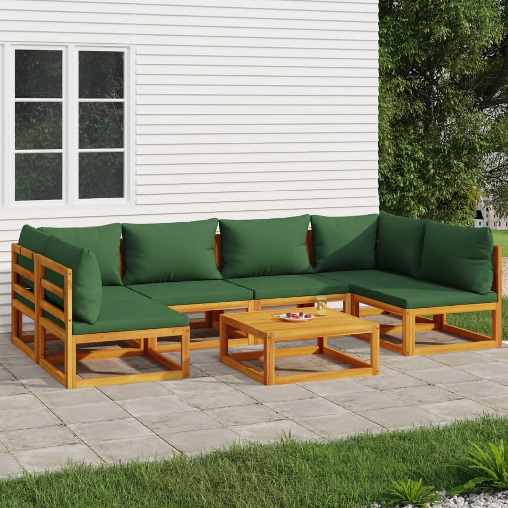 Vidaxl 7 Piece Patio Lounge Set With Green Cushions Solid Wood