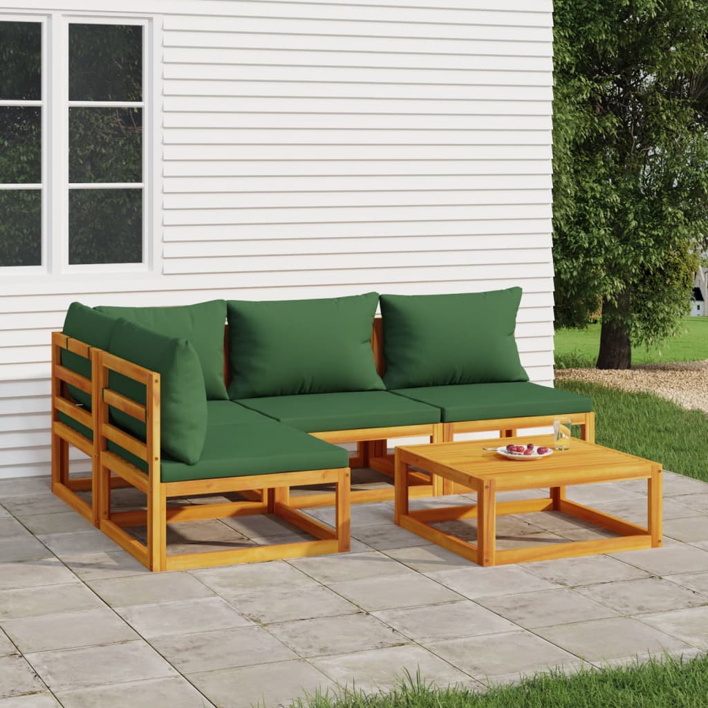 Vidaxl 5 Piece Patio Lounge Set With Green Cushions Solid Wood