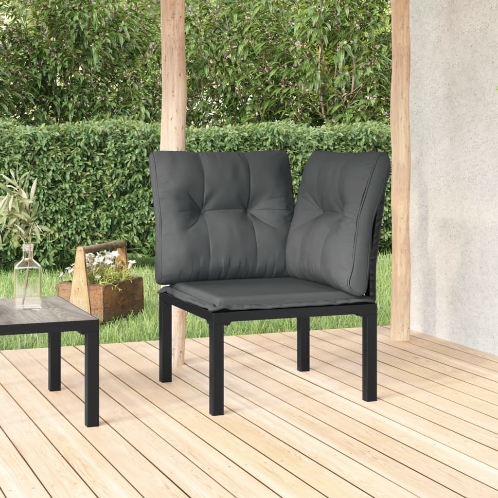 Vidaxl Patio Corner Chair With Cushions Black And Gray Poly Rattan