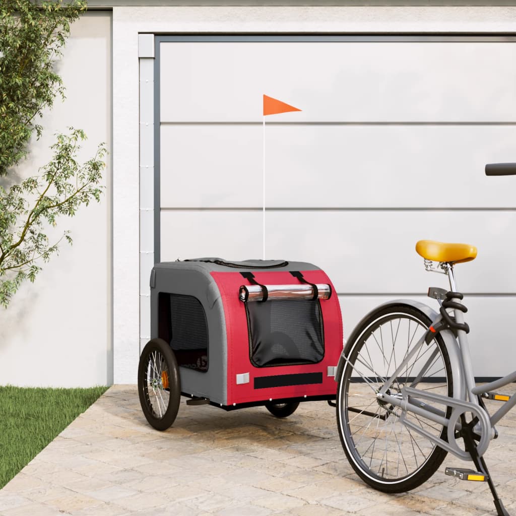 Vidaxl Pet Bike Trailer Red And Gray Oxford Fabric&Iron