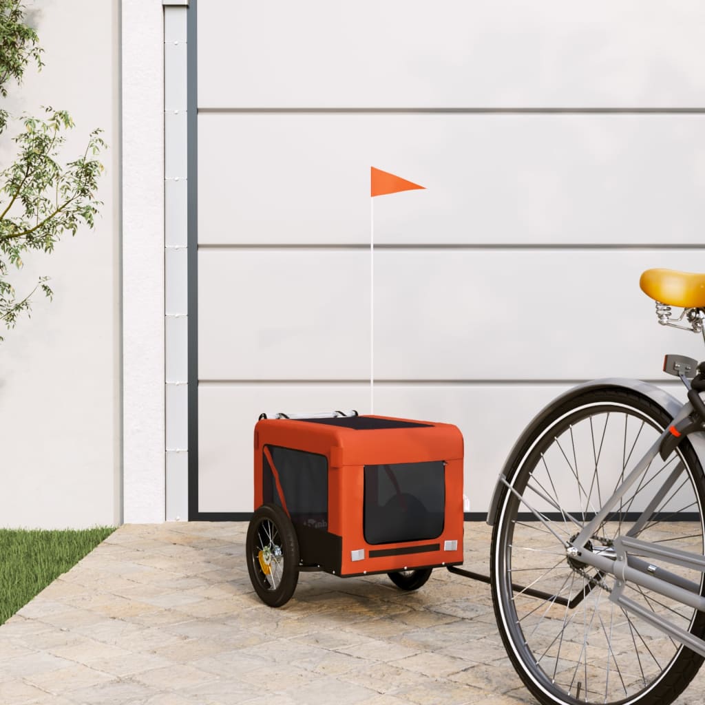 Vidaxl Pet Bike Trailer Orange And Black Oxford Fabric&Iron
