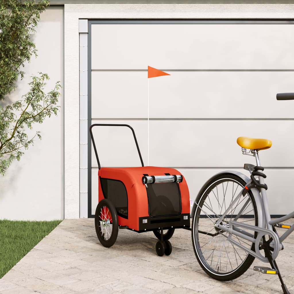 Vidaxl Pet Bike Trailer Orange And Black Oxford Fabric And Iron